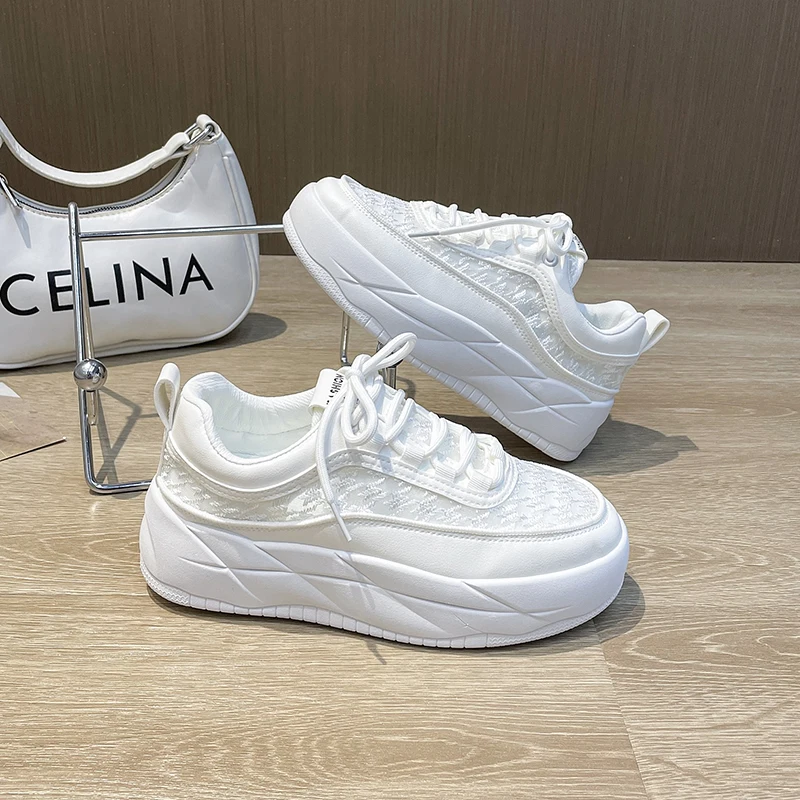 6CM Special Air Mesh Fashion Genuine Leather Comfy High Brand Breathable Chunky Sneaker Spring Summer Platform Women Wedge Shoes