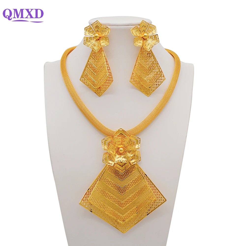 

Light Weight Fine Dubai Jewelry Sets For Women Big Flower Pendant Indian Necklace&Earring Moroccan Wedding Anniversary Gifts