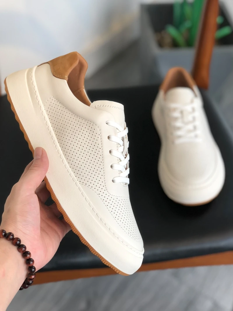 Breathable Leather Surface Punching Shoes Men's Trendy White Ozhouzhan Summer New Versatile Casual Men