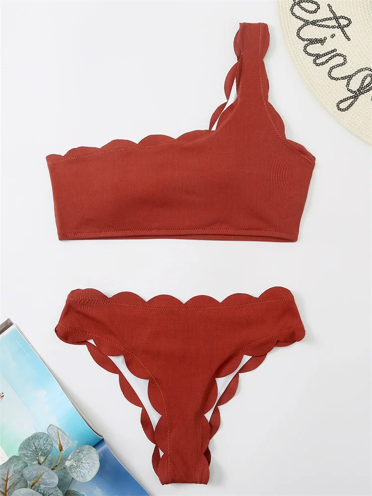 

Swimsuit High Waist Women Thong 2023 New Bikini Solid One Shoulder Bikinis Set Brazilian Swimwear Girls Bathing Swim Suit Summer