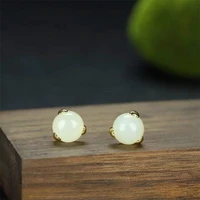 hot selling natural hand carved 925 silver gufajin inlaid white jade earrings studs fashion jewelry women luck gifts