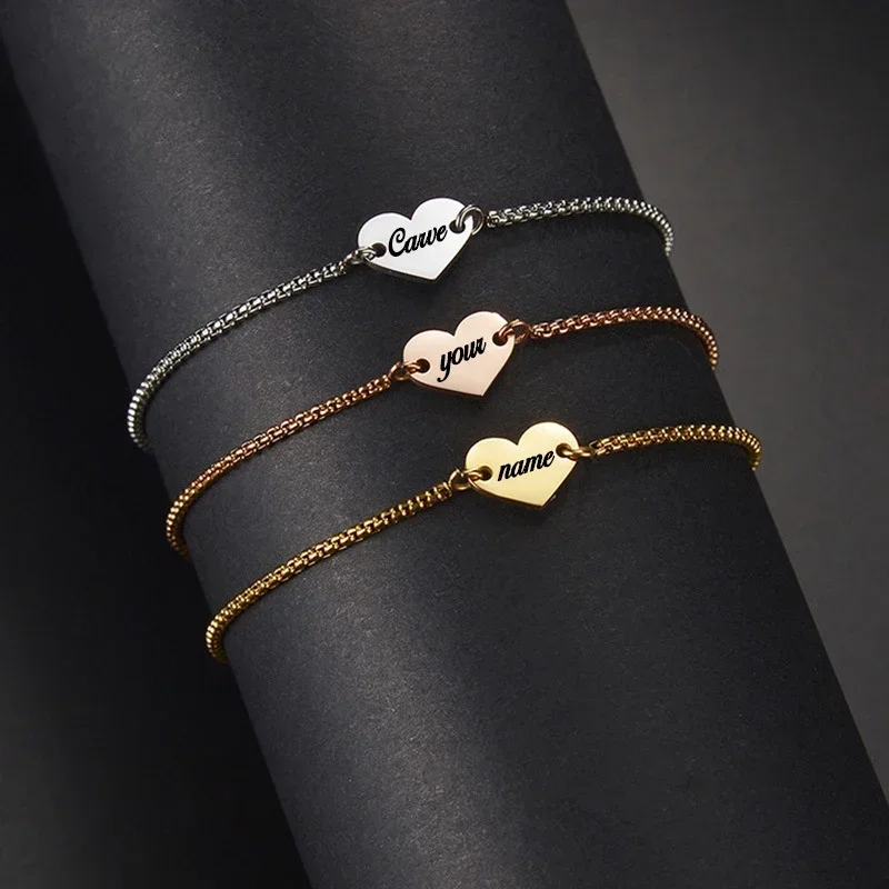 Персонализированные браслеты с именем и датой фото регулируемые в форме сердца