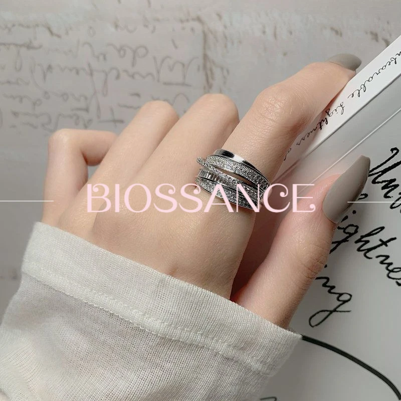 BIOSSANCE New Exquisite Fashion Inlaid Zirconia Double-Layer Open Ring Temperament Women'S Jewelry Accessories Gift Wholesale