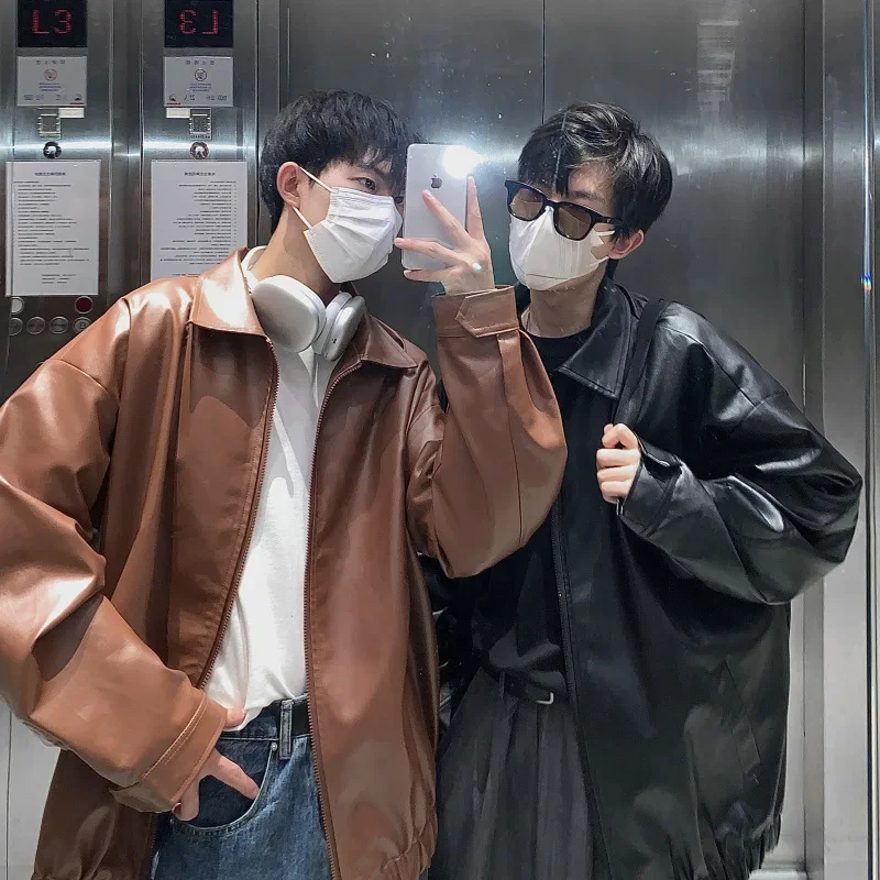 Осенне-зимняя мужская куртка из искусственной кожи на молнии в стиле ретро