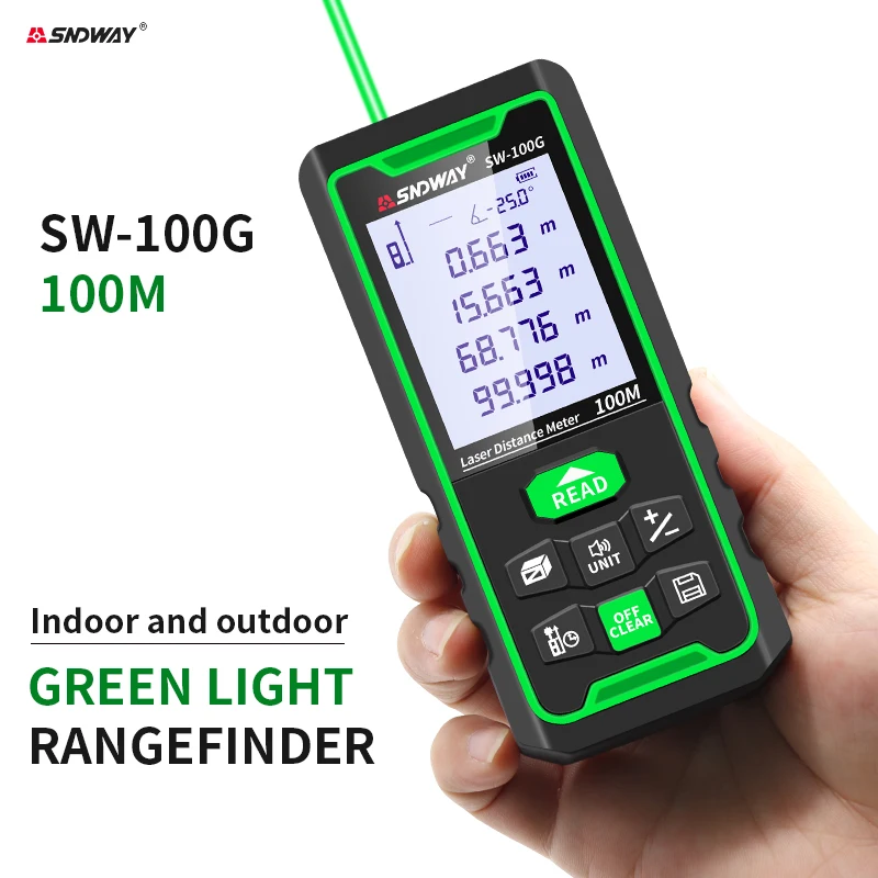 

SNDWAY Laser Range Finder 50M 70M 100M Green Light Distance Meter Indoor/Outdoor Trena Lazer Tape Measure Roulette Measurer Tool