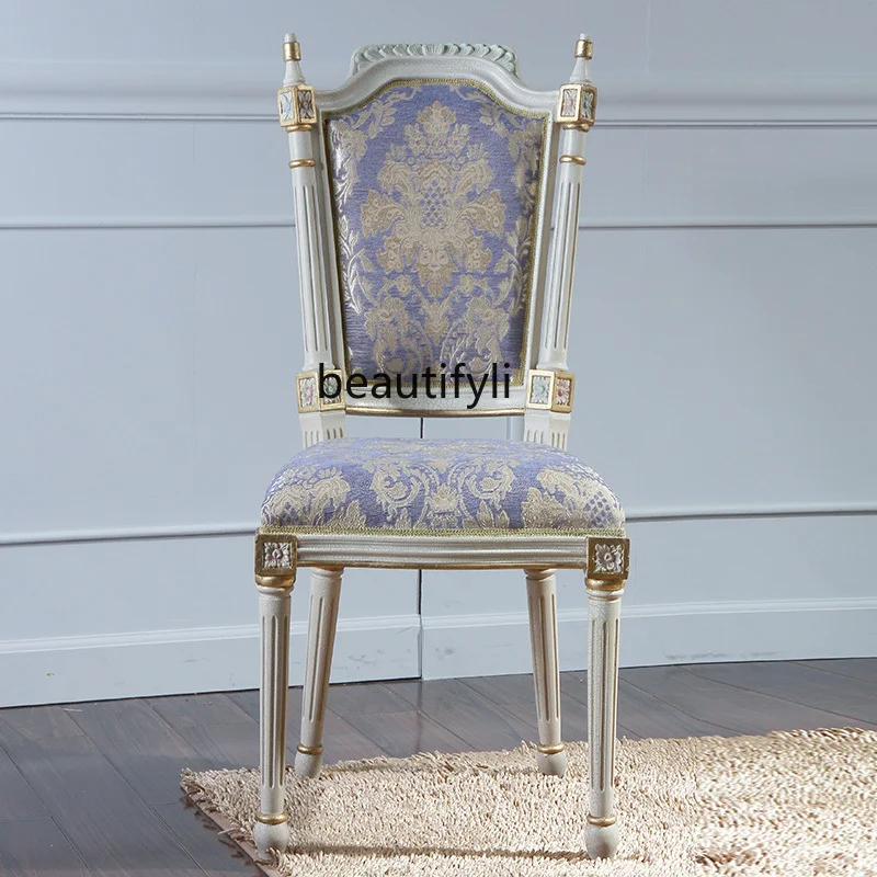 

zq Handmade Carved Furniture Solid Wood Furniture Fabric Durable Dining Chair Crack Paint Dining Chair
