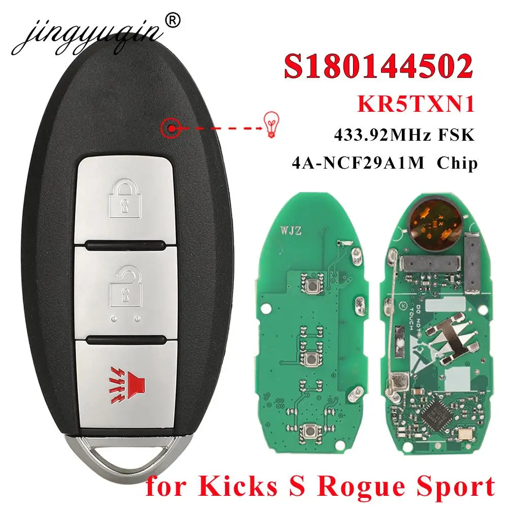 Jingyuqin S180144502 KR5TXN1 için akıllı araba anahtarı Nissan Kicks S Rogue spor 2018 2019 + yakınlık Fob 433Mhz çip 4A 285E3-5RA0A