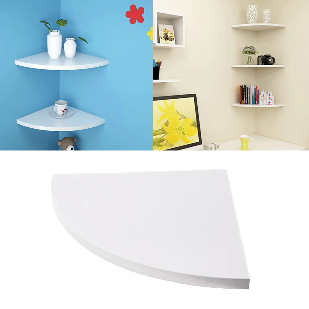 

Creative Triangle Fan Shape Storage Rack Wooden Corner Shelf Decorative Wall-mounted Bookshelf Sundries Organizer (White)