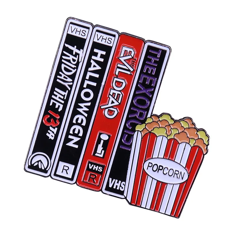 

Retro VHS and Popcorn Horror Movies Television Brooches Badge for Bag Lapel Pin Buckle Jewelry Gift For Friends