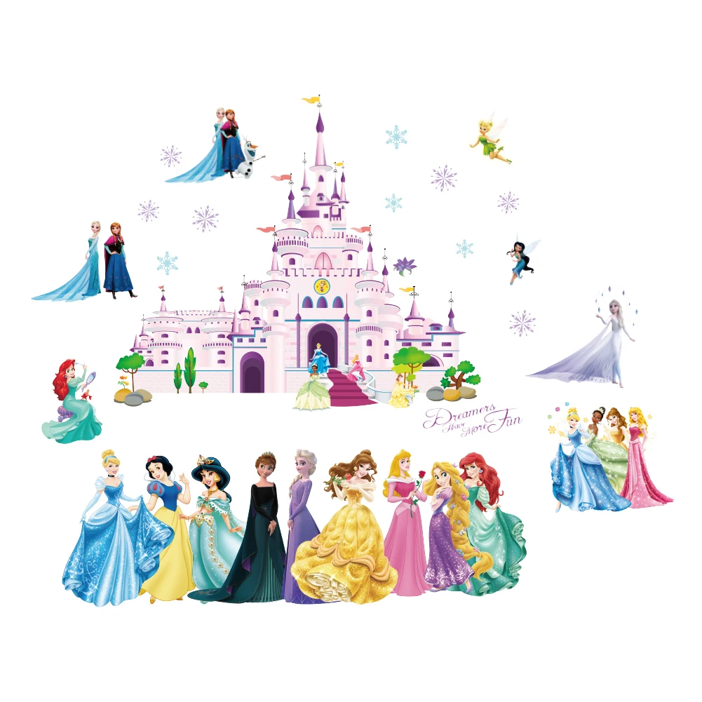 Castle Lovely Cartoon Snow White Cinderella Aurora frozen Princess  Wall Stickers For Kids Room Home Mural Art Girls Wall Decals images - 6