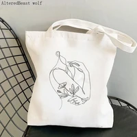 women shopper bag flower with woman line rat kawaii bag harajuku shopping canvas shopper bag girl handbag tote shoulder lady bag