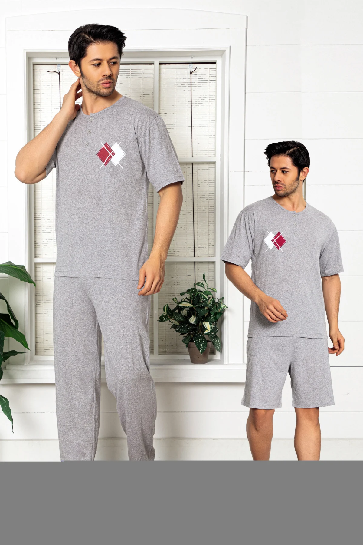 Nisanca Men's Cotton Pajamas Sleepwear Sets Casual Sleep Lounge T-shirts Long Pants and Short Pants Suits