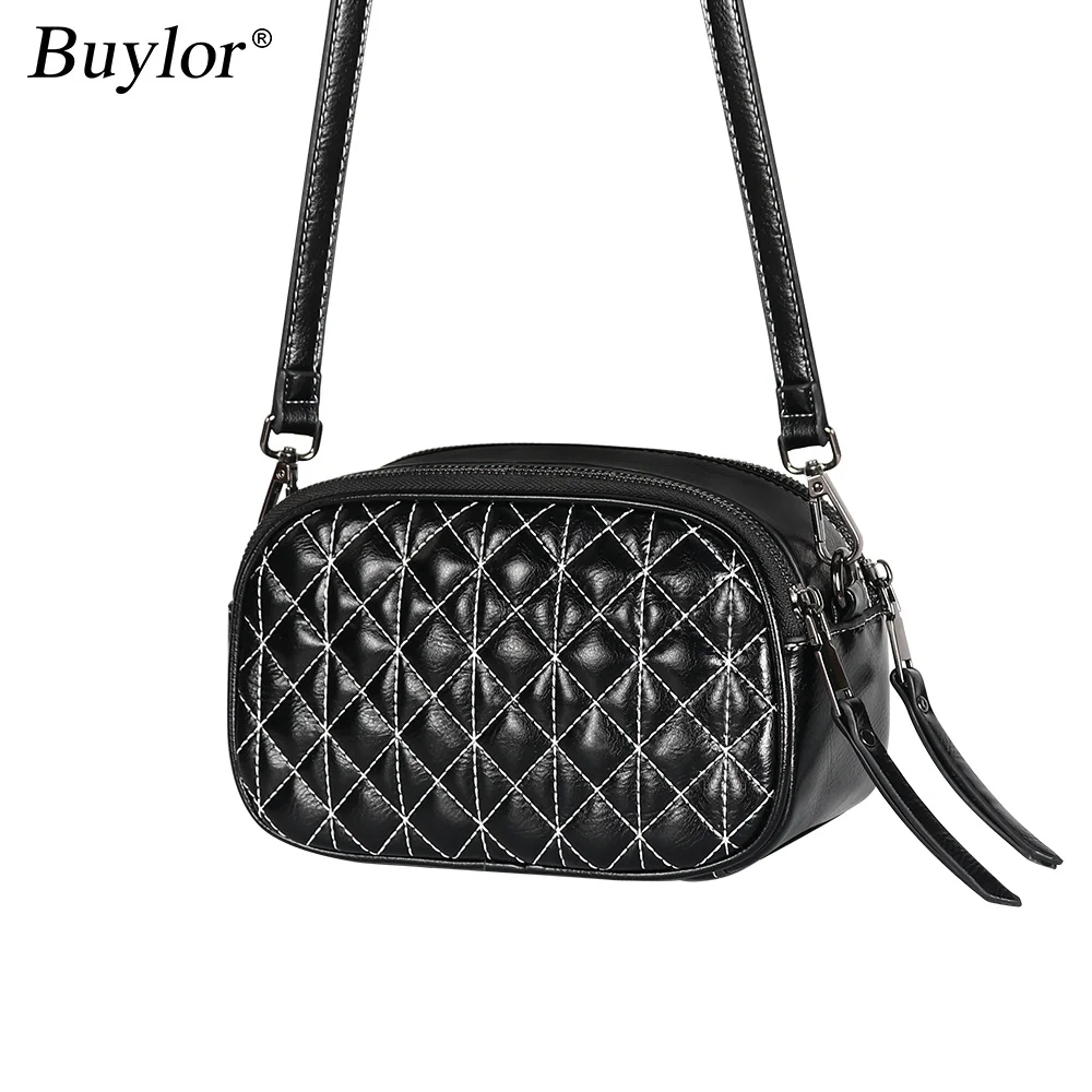 

2023 Plaid Quilted Women's Bag Trend PU Leather With Double Zipper Crossbody Bags for Women Two Straps Shoulder Bags