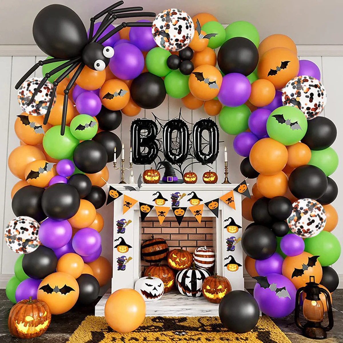 

Гирлянда на Хэллоуин, аксессуары для украшения, мультяшный паук, летучая мышь, оранжевый, фиолетовый, латексный шар, украшение для дома