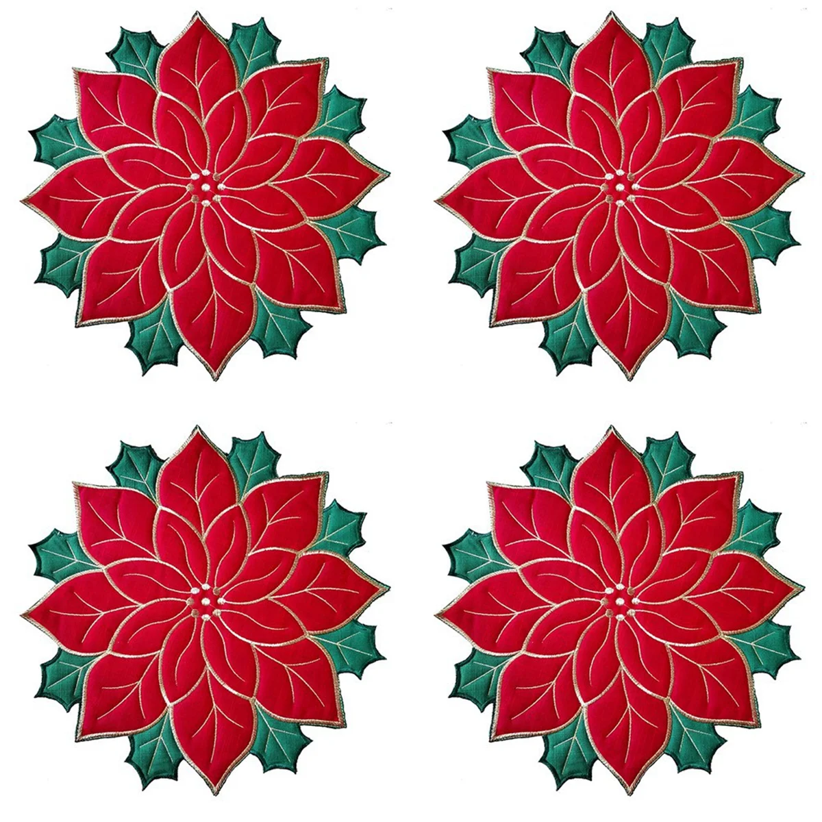

Holiday Christmas Embroidered Placemats Applique Poinsettia Placemats Christmas Flower Placemat for Table Decoration A