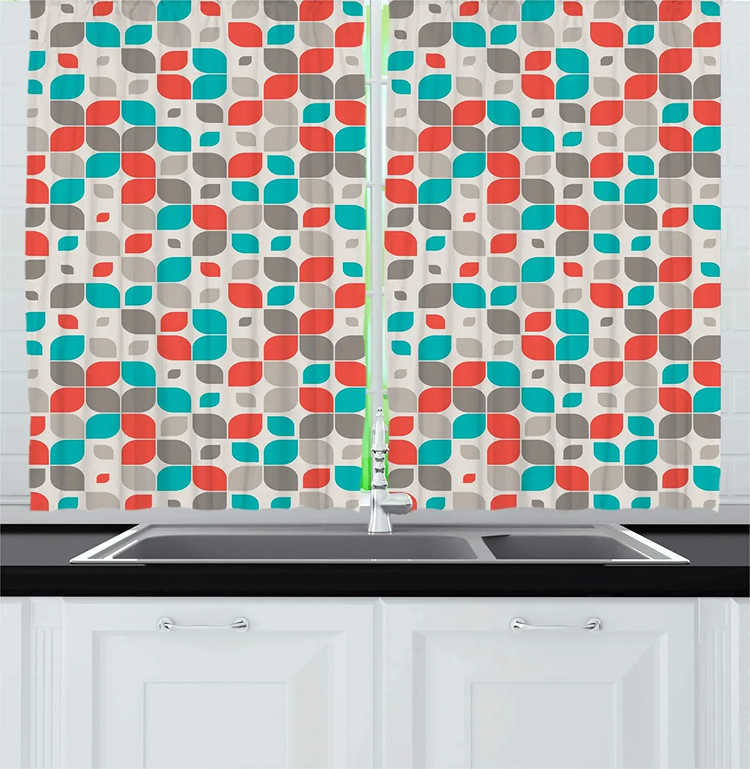 

Blackout Curtains with Mosaic Patterns and Traditional Fractal Grid Patterns for Kitchen and Cafe Curtains