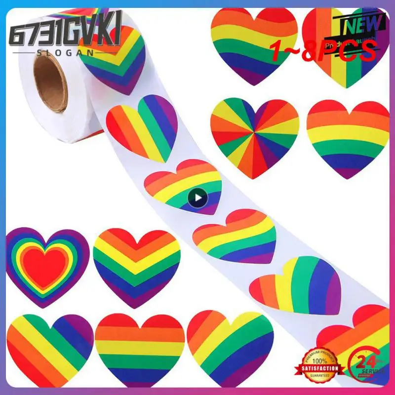 

1~8PCS Various Striped Gay Pride Rainbow Heart Ribbon Valentine's Stickers Spreading Gift Packaging Sealing labels