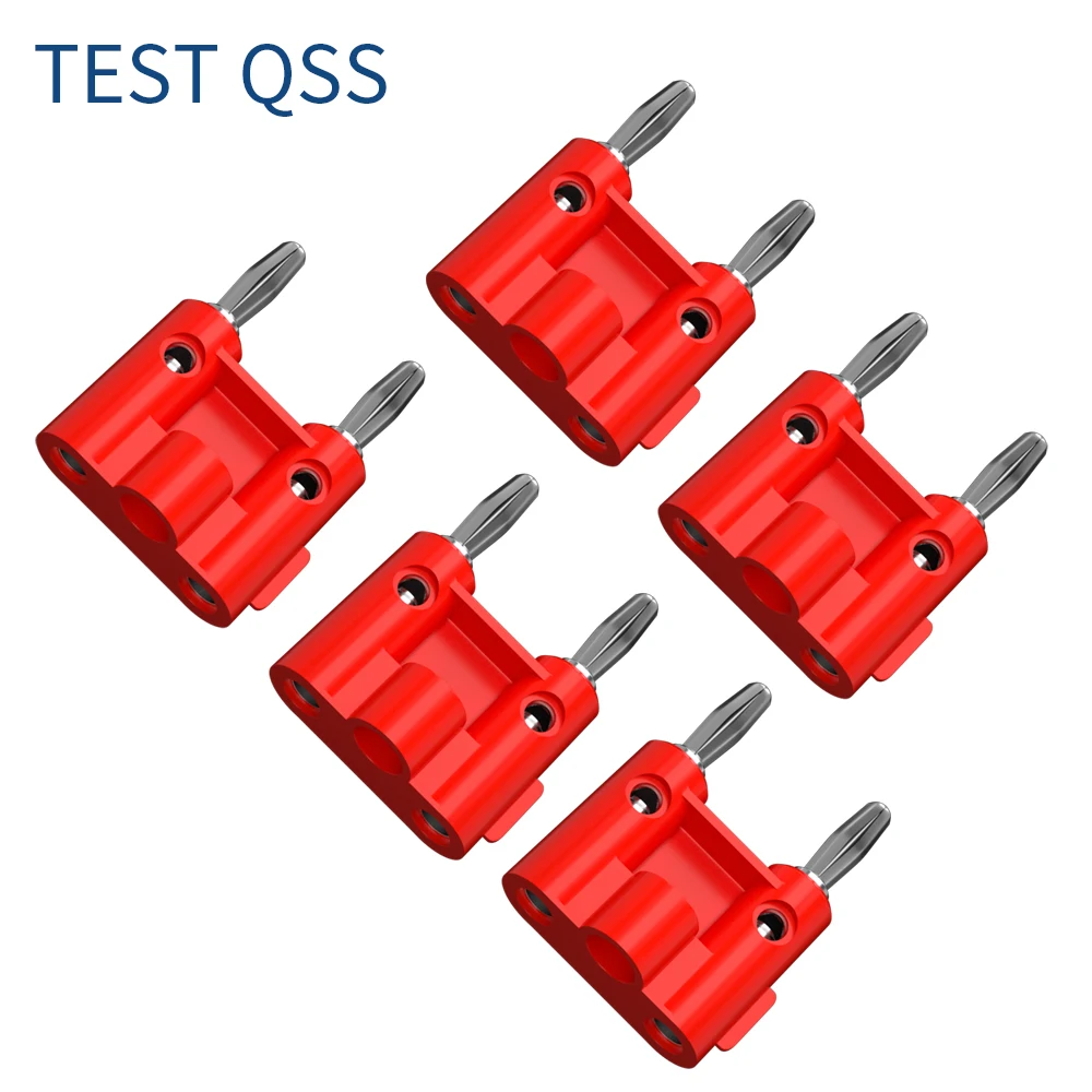 

QSS 5PCS Double Row 4MM Banana Plug Connector Speaker Amplifier Plug Jack Twin Banana Terminal Couple Adapter Q.10044