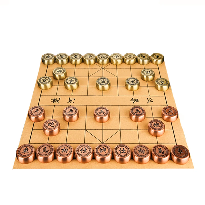 

unusual Chinese Chess Wooden Vintage Travel Folding Chess Pieces Metal Professional family game xadrez jogo entertainment
