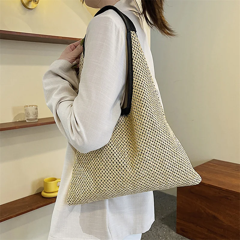 

2023 New Women Weave Shoulder Bag Solid Color All-Match Crossbody Bag Bucket Handbags Lady Beach Holiday Shoulder Bags