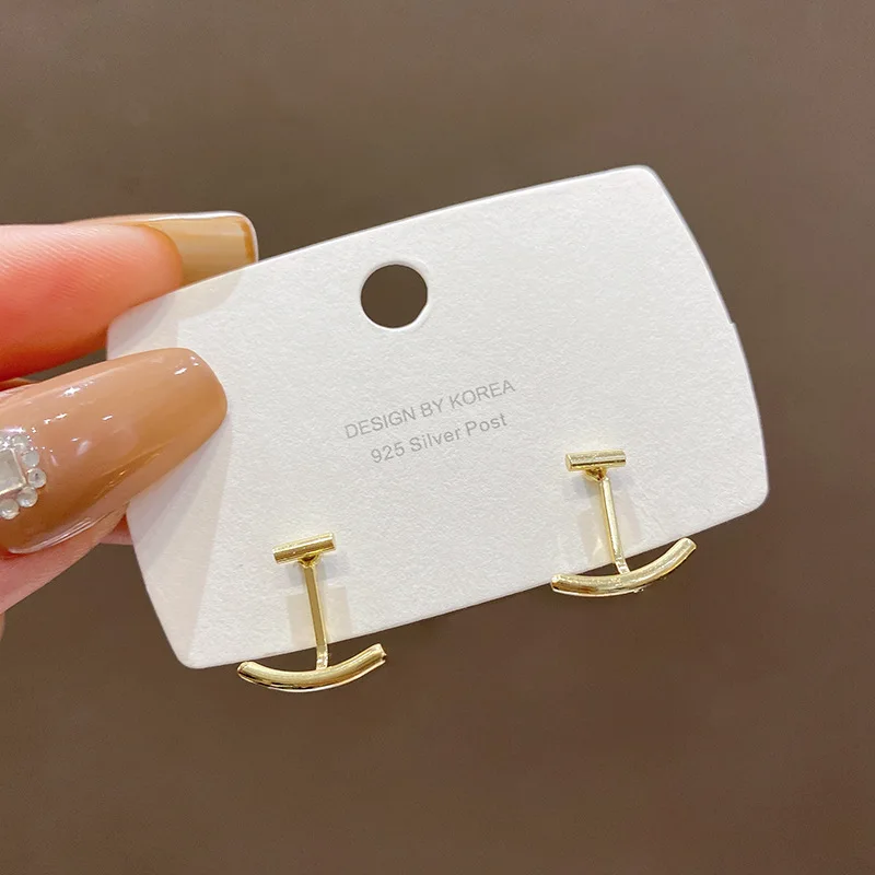 

Korean Style Back Hanging Metal Earrings Women's Geometric Earrings Japanese Simple Design Earrings Wholesale