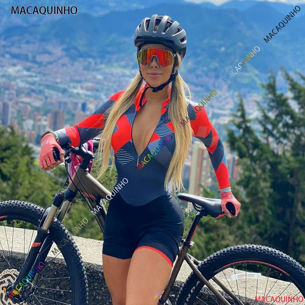 Brazil Women's Long Cycling Triathlon 2022 Promotion Bicycle Overalls Red Jumpsuit |