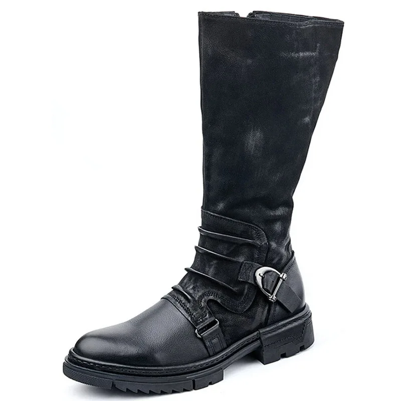 

2023 Factory Low Heel Mid Boots Casual Men's Boots Black Brown 38-48 Large Size Women Shoes