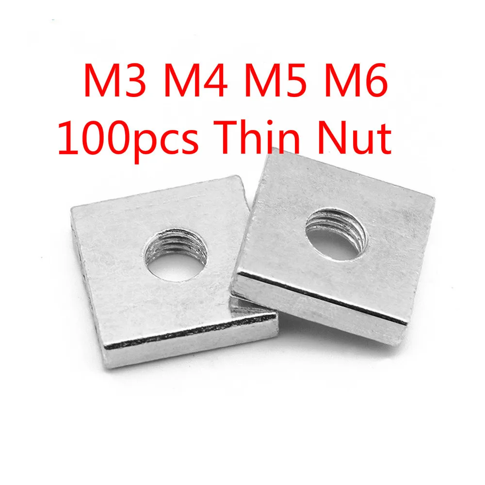 

100pcs Square Nut Thin M3 M4 M5 M6 GB39 DIN 562 Carbon Steel Quadrangle Block Compatible with Prusa MK3 Galvanized Zinc Plated