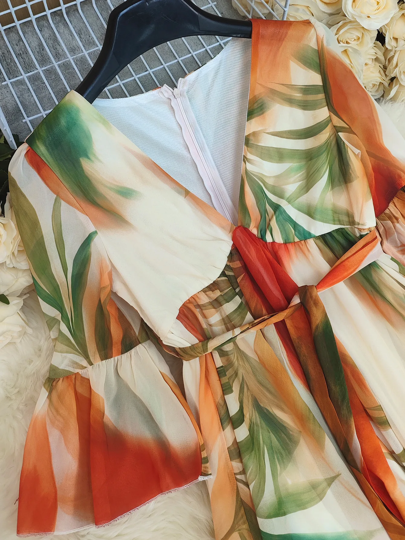 Длинное платье Женские платья A Line Vestidos Y2k Уличная одежда с v-образным вырезом и длинным рукавом с высокой талией и принтом Элегантное сращивание вечеринок Ночная работа (art.: 3920d272ed3db) - 3920d272ed3db