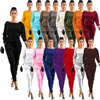 ts868 womens casual two piece spring and autumn fashion urban solid color long sleeve top trousers sports suit women