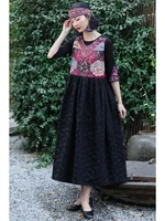 2022 chinese vintage hanfu dress national flower embroidery sundress national folk dance costume retro women loose long dress