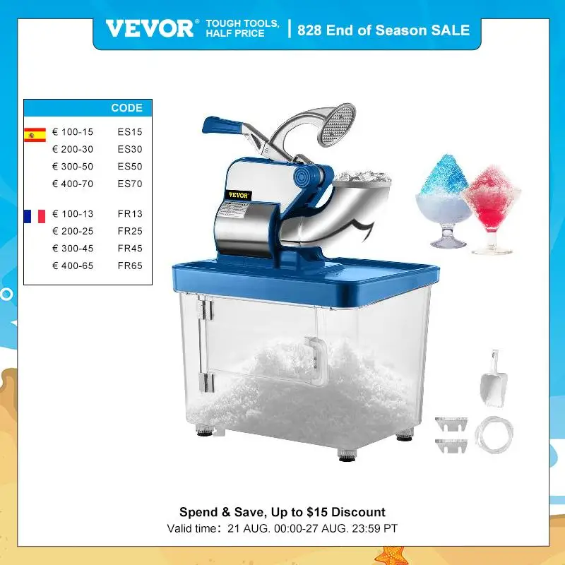 VEVOR Electric Snow Cone Machine Ice Shaver Crusher Granizin