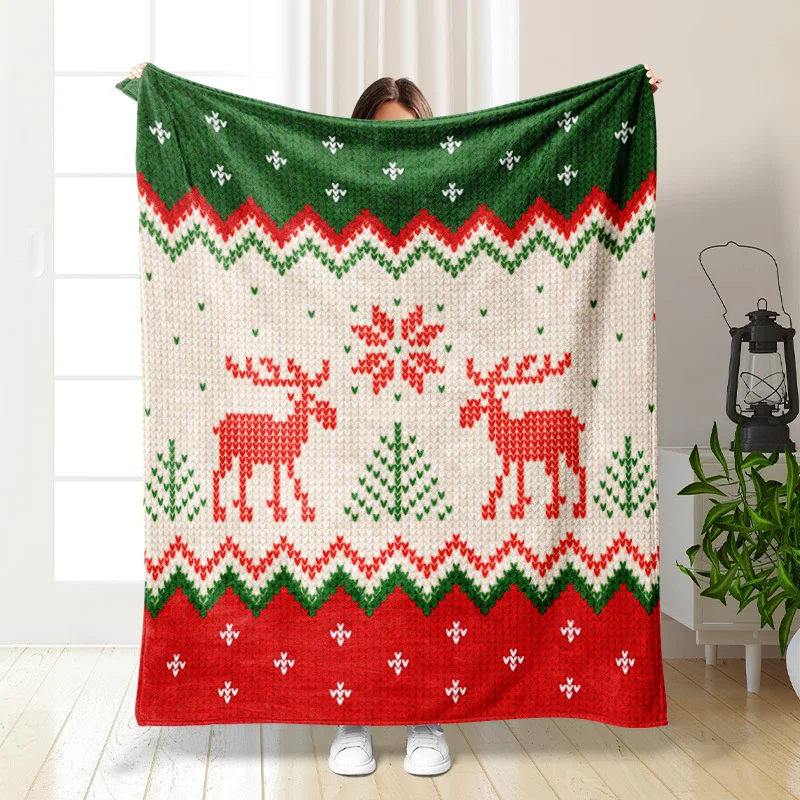 

Christmas Bed Blanket on The Sofa Cover Cartoon Coral Velvet Bedspread Christmas Elk Tree Fluffy Soft Blankets Throws Room Decor