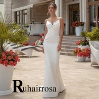 ruhair sheath wedding gown for bride court train button v neck elegant spaghetti straps simple customised vestidos de novia