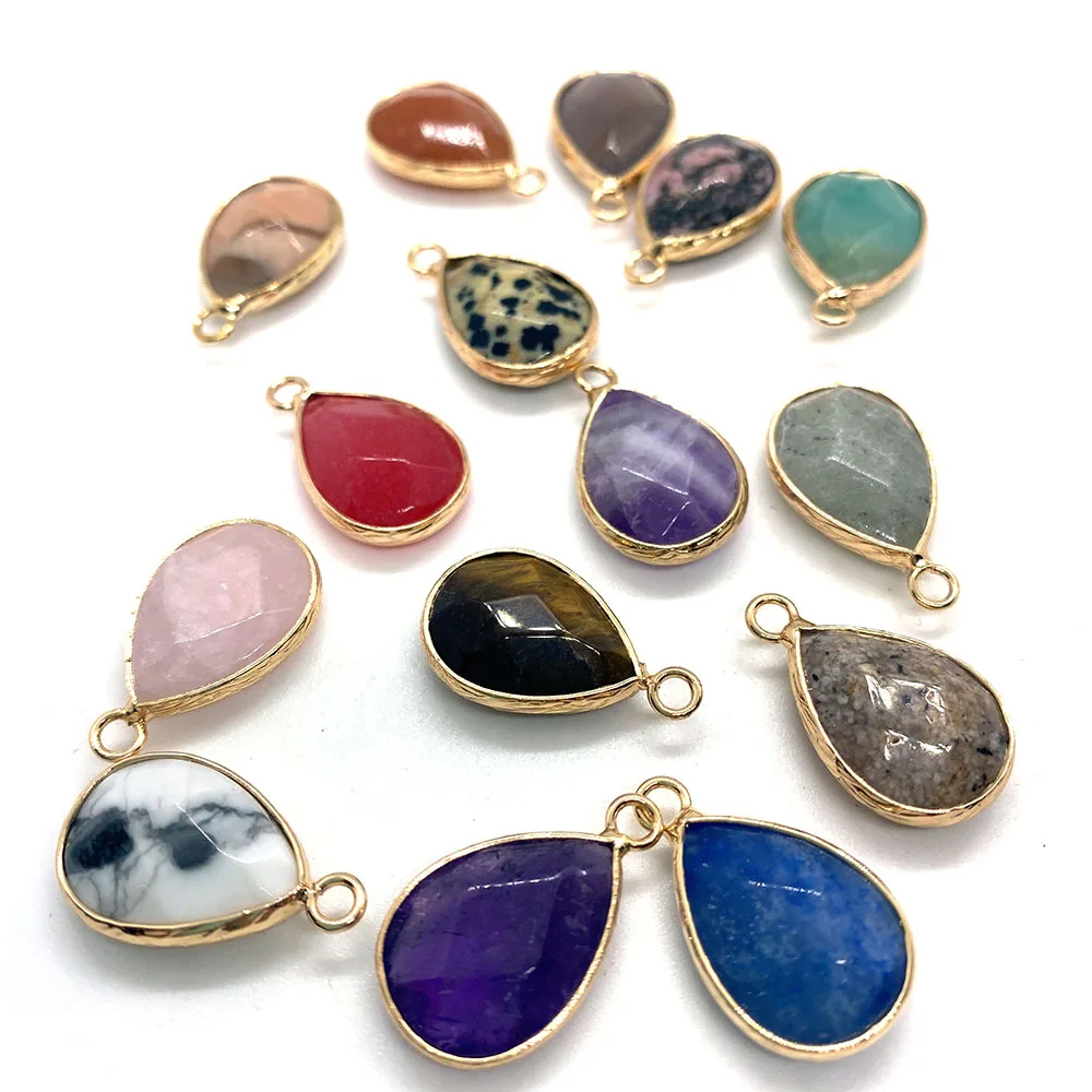 

14x23mm Semi Precious Stone Pendant Drop Shape Tiger Eye Crystal Agate Single Hole Pendant DIY Necklace Jewelry Making Accessory