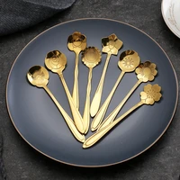 4pcs stainless steel gold coffee spoon flower tableware kitchen accessories ice cream dessert spoon decorative gadgets new 2022