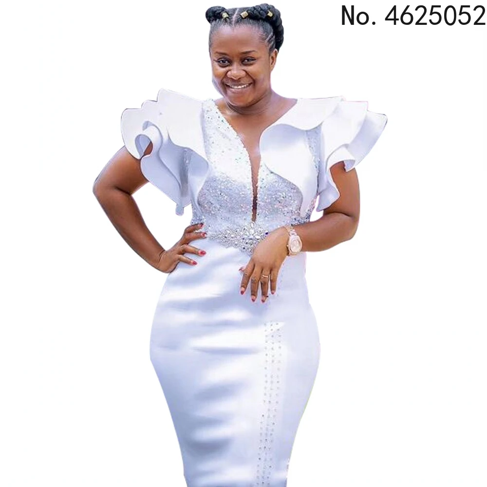

2022 Dashiki African Dresses For Women Party Gown Robe Bodycon Maxi Sexy Dresses Ruffle Short Sleeve Evening Africano Mujer
