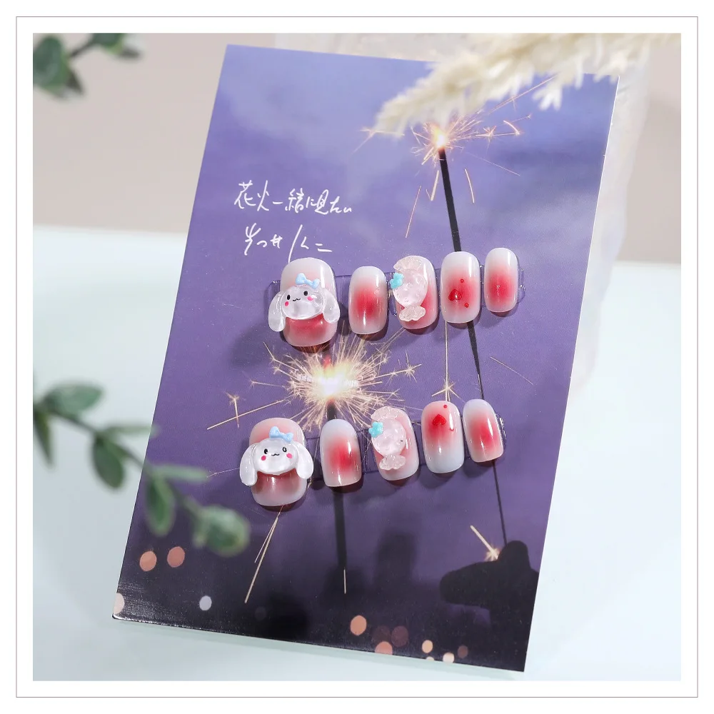

10Pcs Cute Nail Art Full Cover Artificial Fake Nails Kawaii Cinnamoroll Wearable Press On Nails Short Manicure Patch Girls Gift