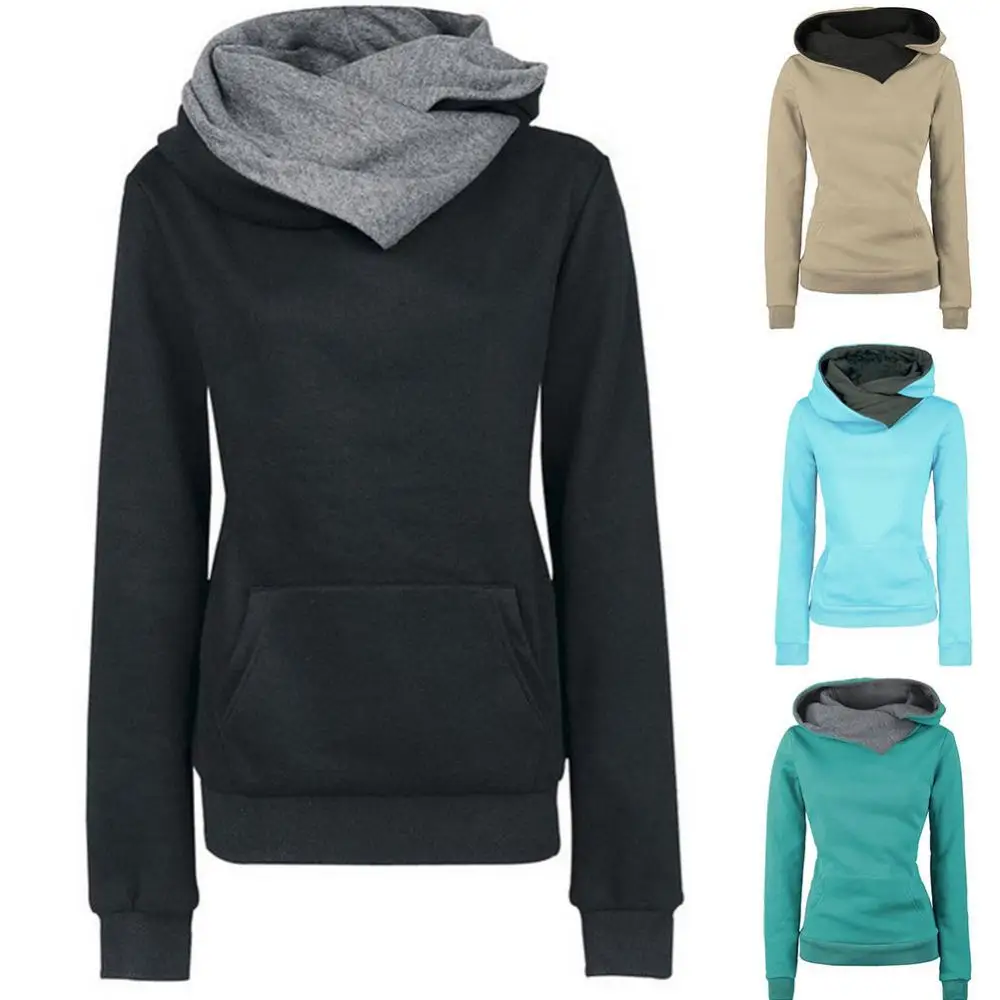 

Casual Women Autumn Winter Long Sleeve Color Block Hoodie Pocket Sweatshirt Loose Female Clothing Streetwear