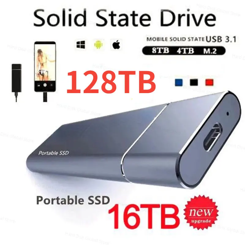 

100% Original High-speed 32TB 16TB 8TB SSD 4TB 128TB Portable External Solid State Hard Drive USB3.0 Interface Mobile Disco duro