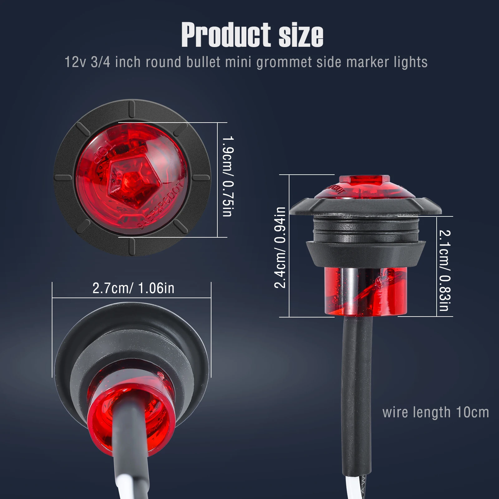 4x 3/4 &quot12 В светодиодный боковой габаритный фонарь с круглой кнопкой