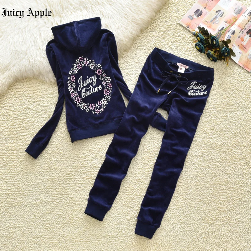 Juicy Apple Tracksuit Women 2022 Fashion Vintage Velvet 2Pcs Set spring Autumn Casual Outfit Sport Suit Long Sleeve Jacket+Pants