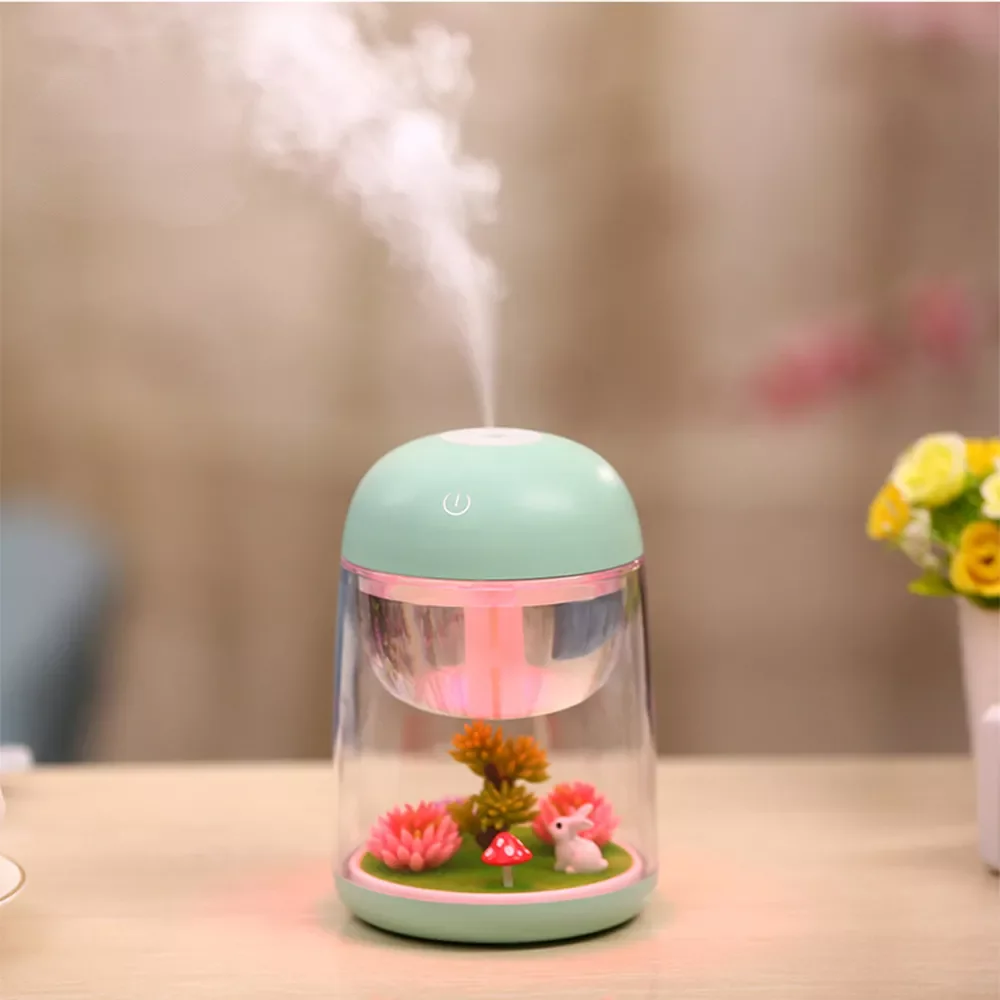 Portable Mist Humidifier Transparent Micro-landscape Air Humidifier Spray Air Purifier Diffuser with LED Lights for Home