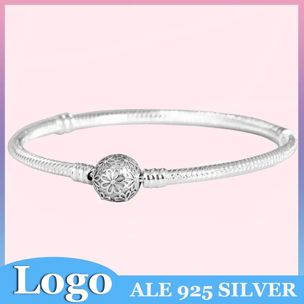 

925 Sterling Silver Daisy Flower Snake Chain Bracelet For Pandora Original Charm Beads Jewelry Gifts For Wife Girls Friends