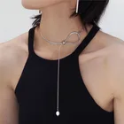 Женское Ожерелье AOMU, простое металлическое ожерелье с кисточками и узлом, регулируемое жемчужное ожерелье на цепочке для ключиц, вечерние ювелирные изделия, подарки