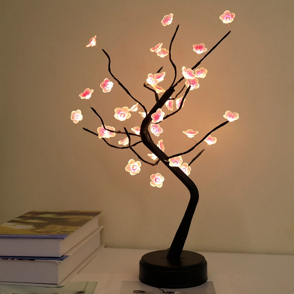 

Cherry Blossom Tree LED Light Tabletop Fairy Bonsai Lamp Battery USB Operated Gifts Bedroom House Valentines Wedding Decoration