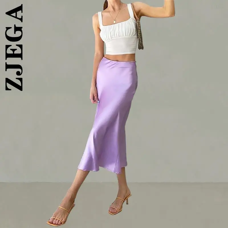 

Zjega Split Fashion Women Skirt Stylish Chic Ladies Skirts High Waist Elegant Skirt Female Midi Skirt All-Match Female Clothing