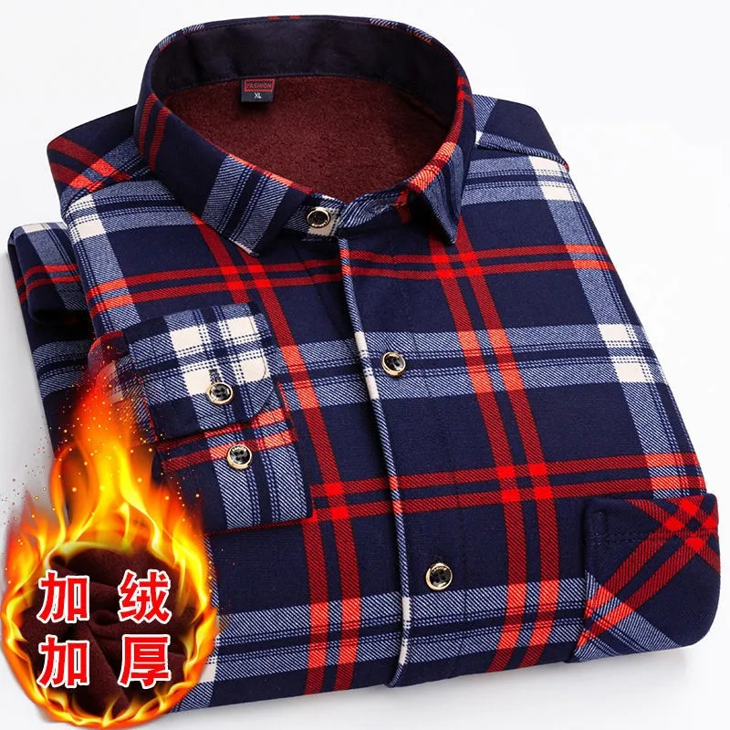 

Мужская Фланелевая рубашка с длинным рукавом, теплая бархатная утепленная брендовая деловая Повседневная рубашка в полоску, новинка зимы ...