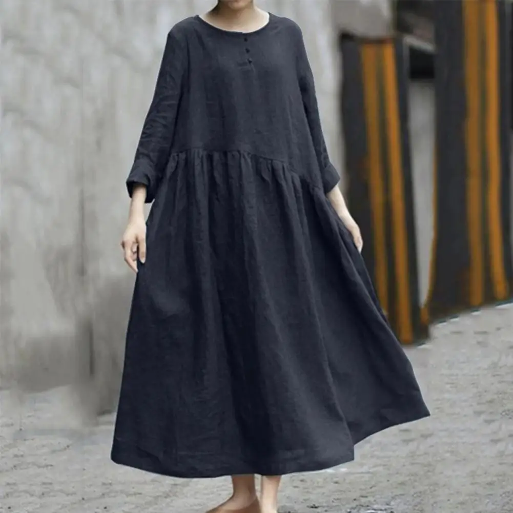 

Casual Dress Loose Women Long Sleeve Summer Dress Maxi 2021 5XL Baggy Dresses Retro Boho Robe Femme Vestido
