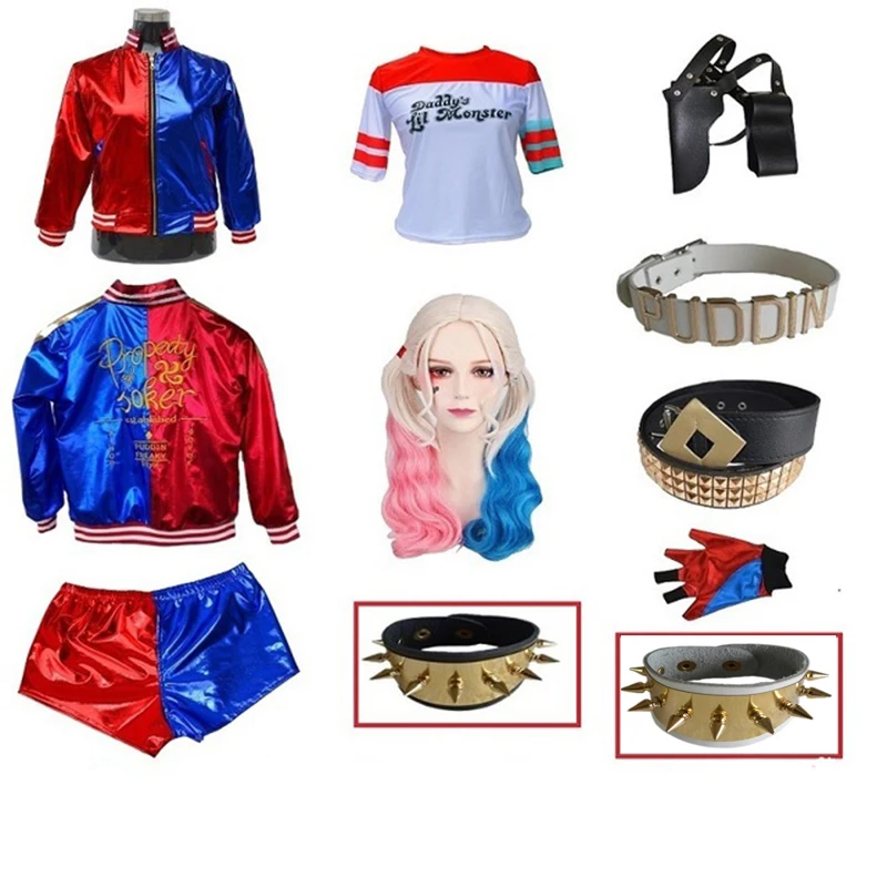 

Костюм для косплея Харли из аниме «Отряд Квинн», куртка с вышивкой монстра для взрослых и детей, с париком и перчатками